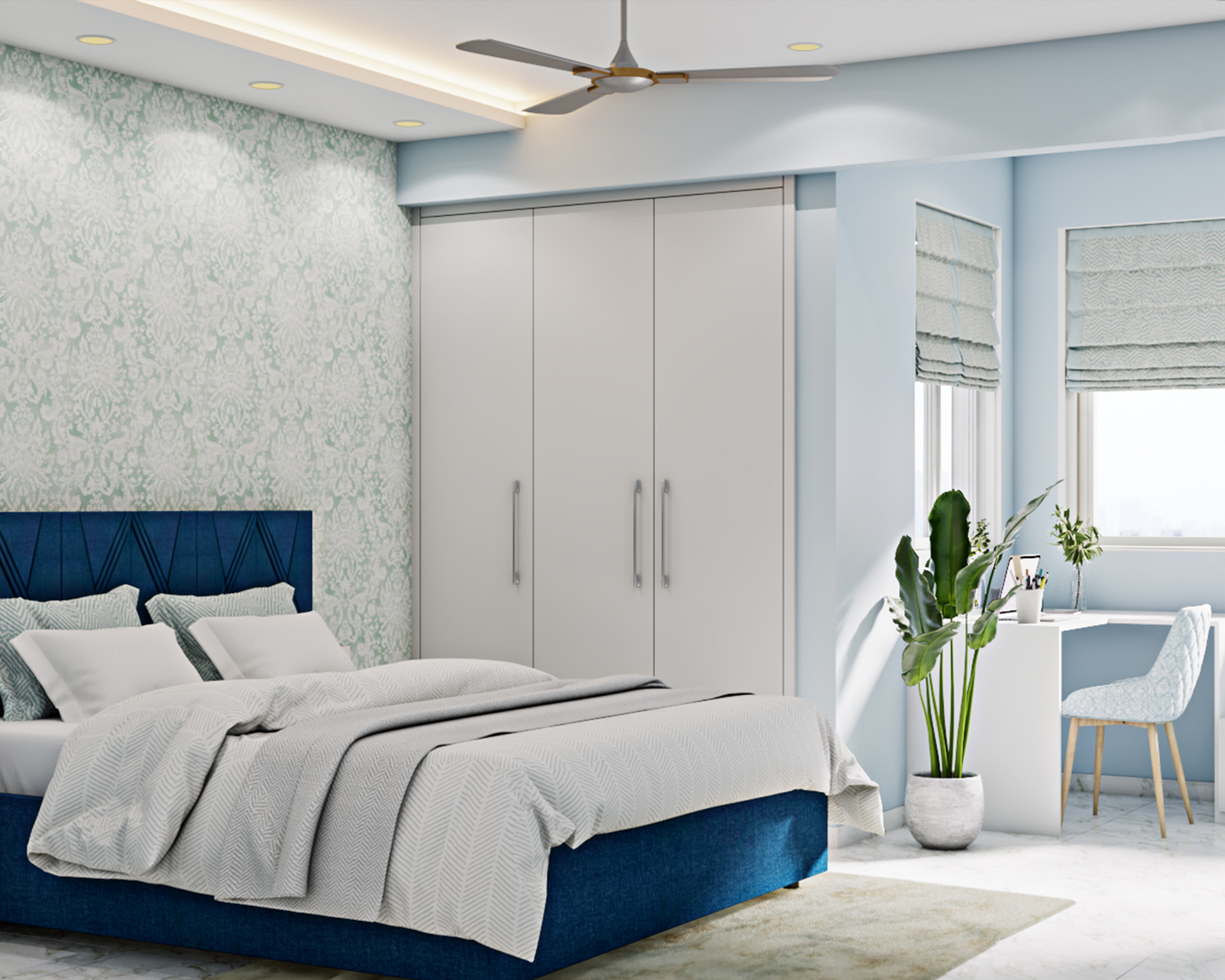 Victorian Style Light Blue Bedroom - Livspace