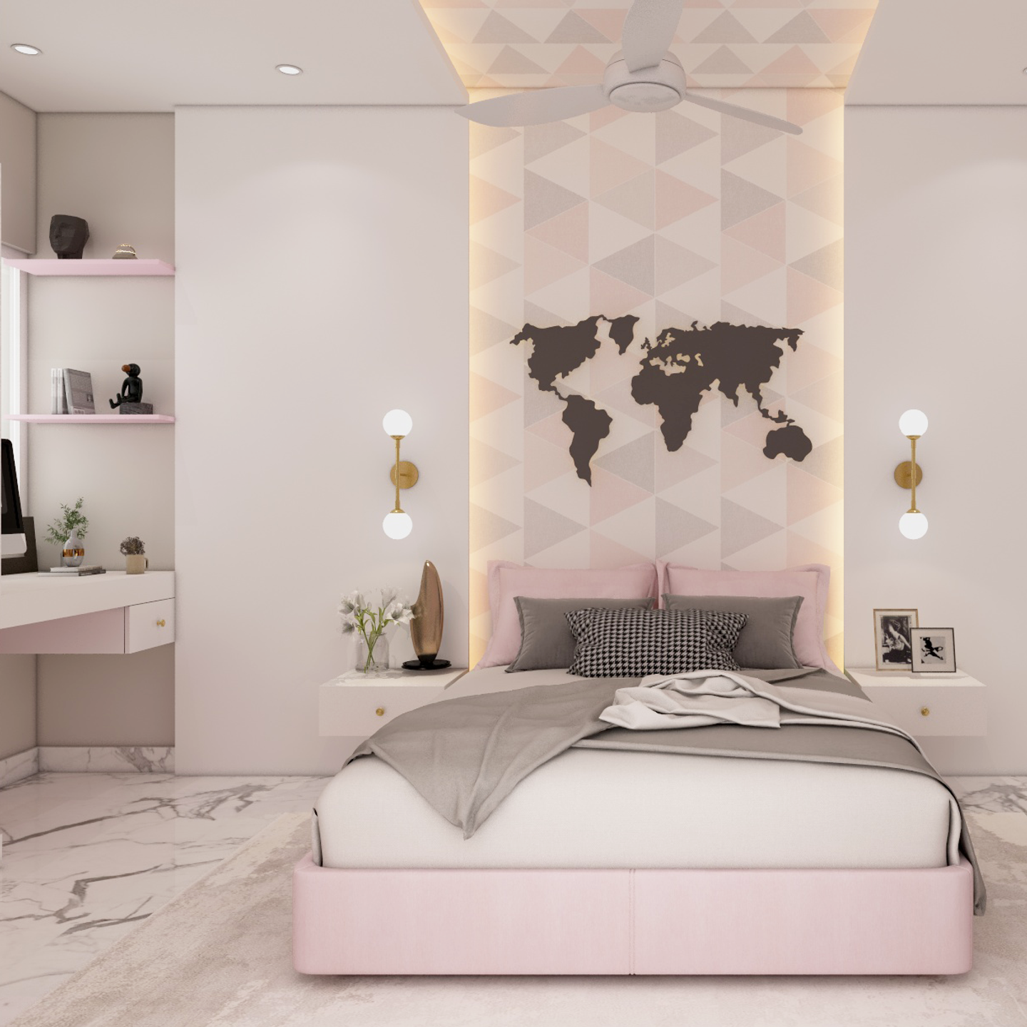 Baby Pink Coloured Bedroom - Livspace