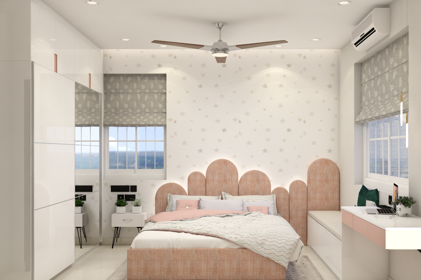 Pink Kids Bedroom with Bay Area - Livspace