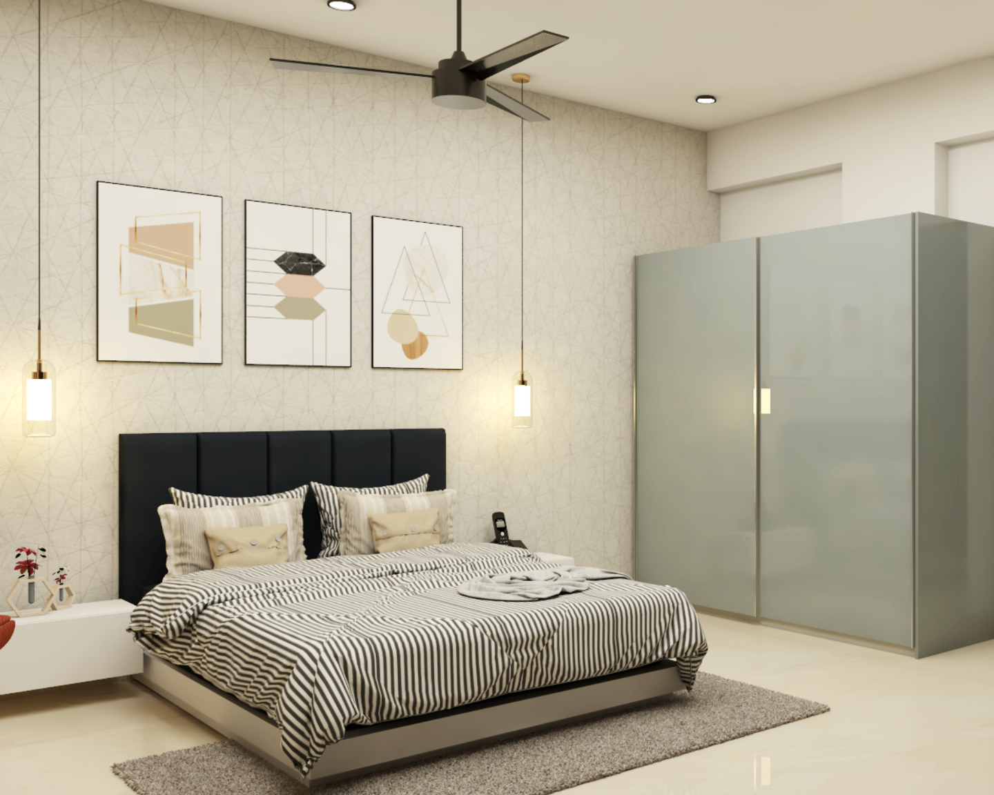 Bedroom with Black Headboard - Livspace