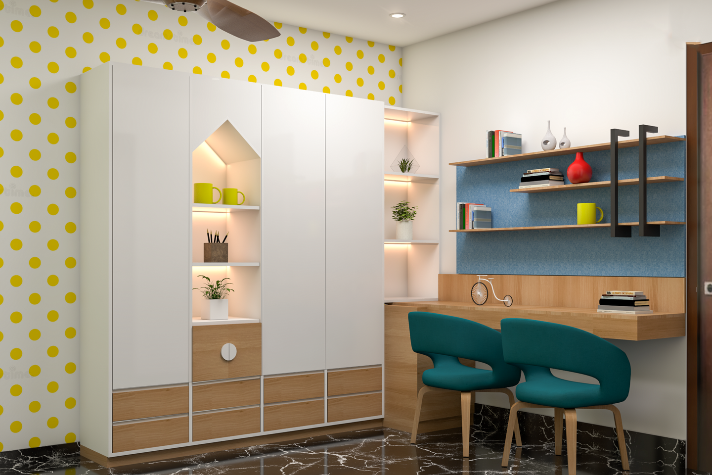 Contemporary Kids Study with Polka Dots - Livspace