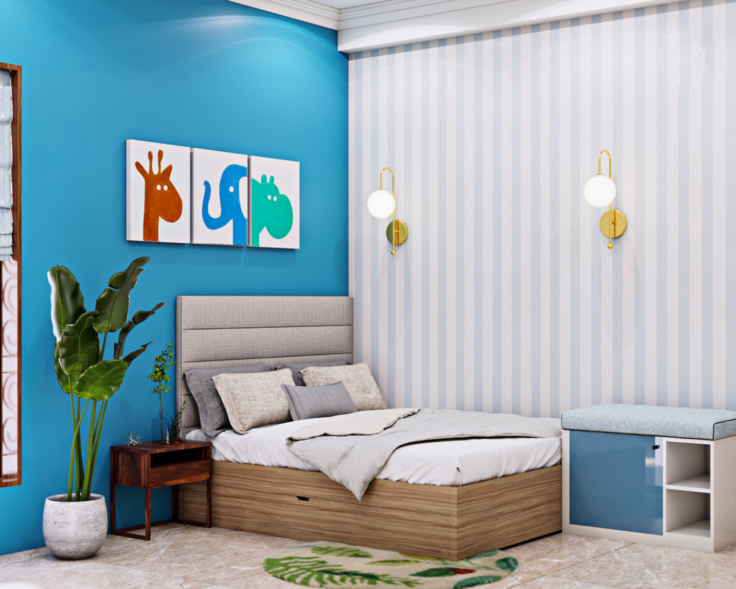 Blue-Themed Kids Bedroom - Livspace