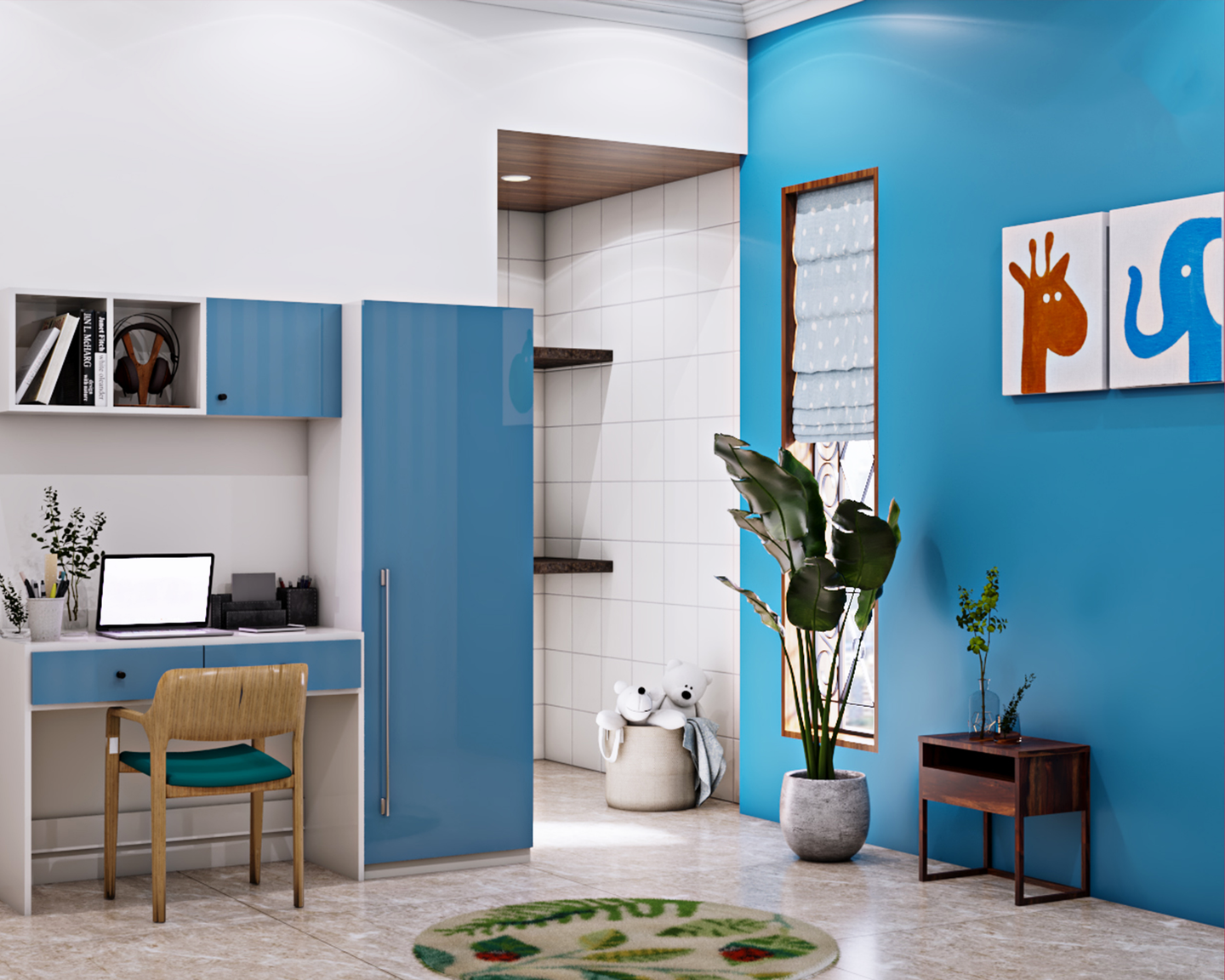 Blue-Themed Kids Bedroom - Livspace
