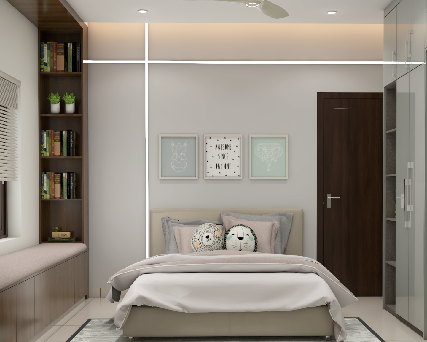 Modern Grey Bedroom with Lighting on Walls - Livspace