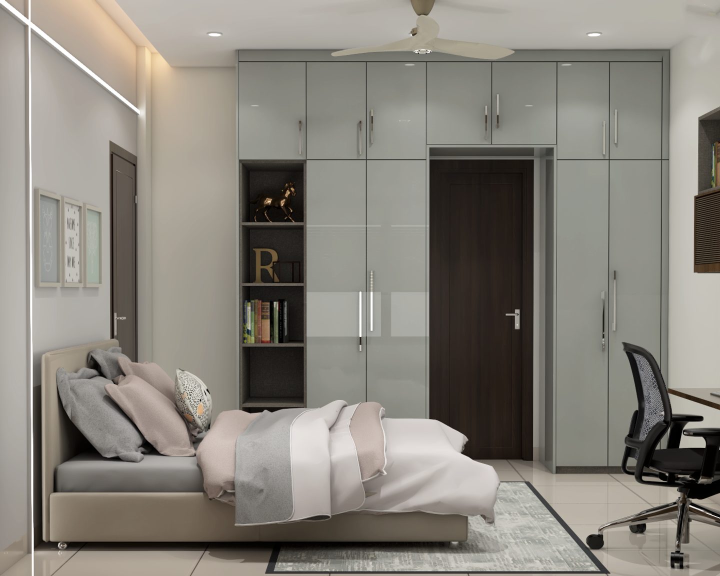 Modern Grey Bedroom with Lighting on Walls - Livspace
