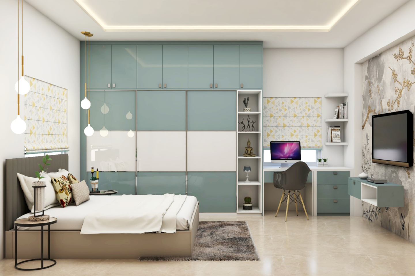 Modern Bedroom with Brown Wallpaper - Livspace
