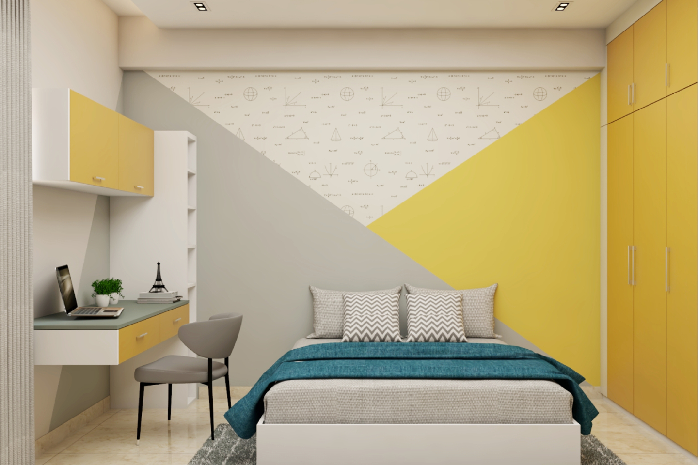 Spacious Bedroom in Vibrant Yellow - Livspace