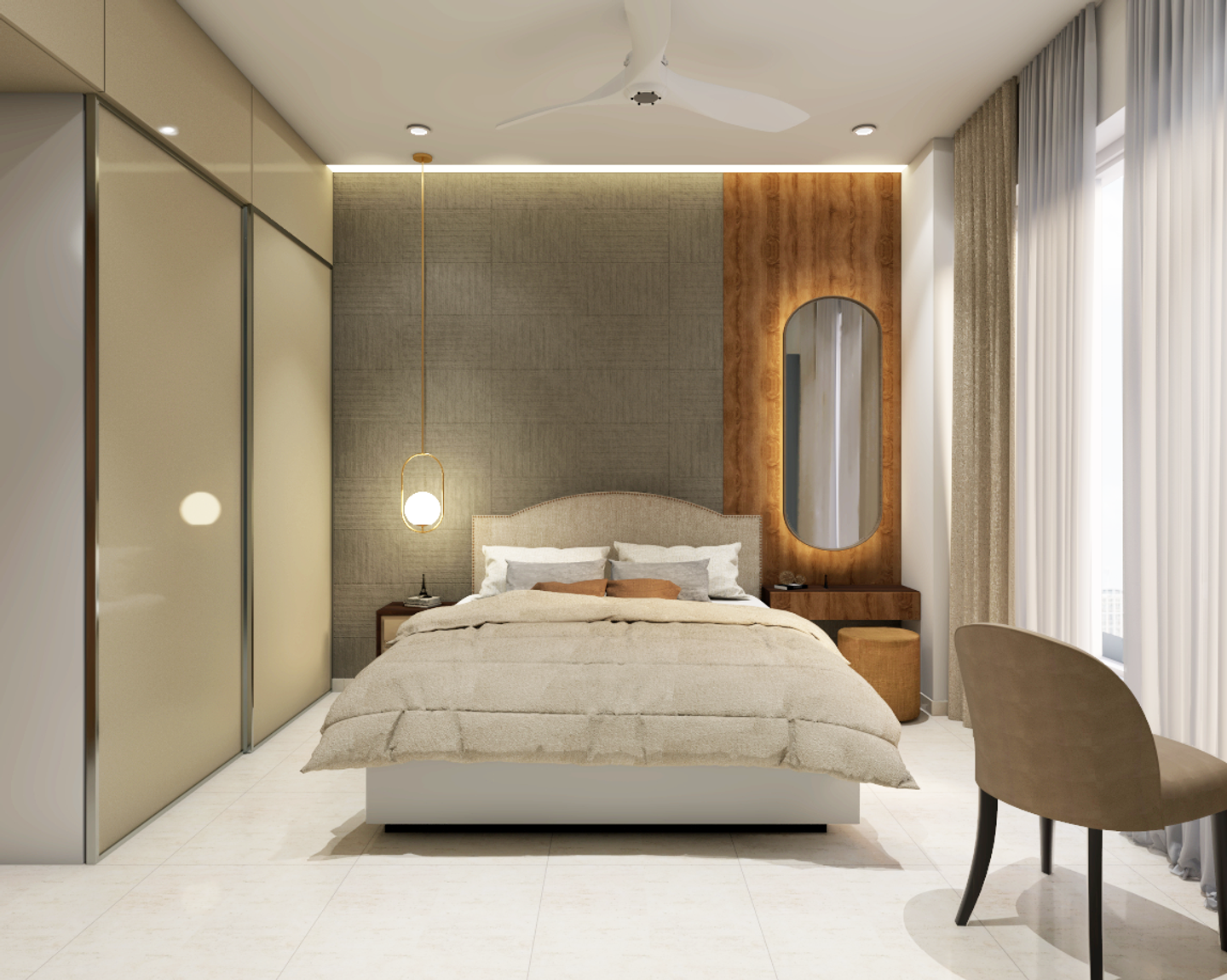 Beige-Toned Modern Bedroom - Livspace