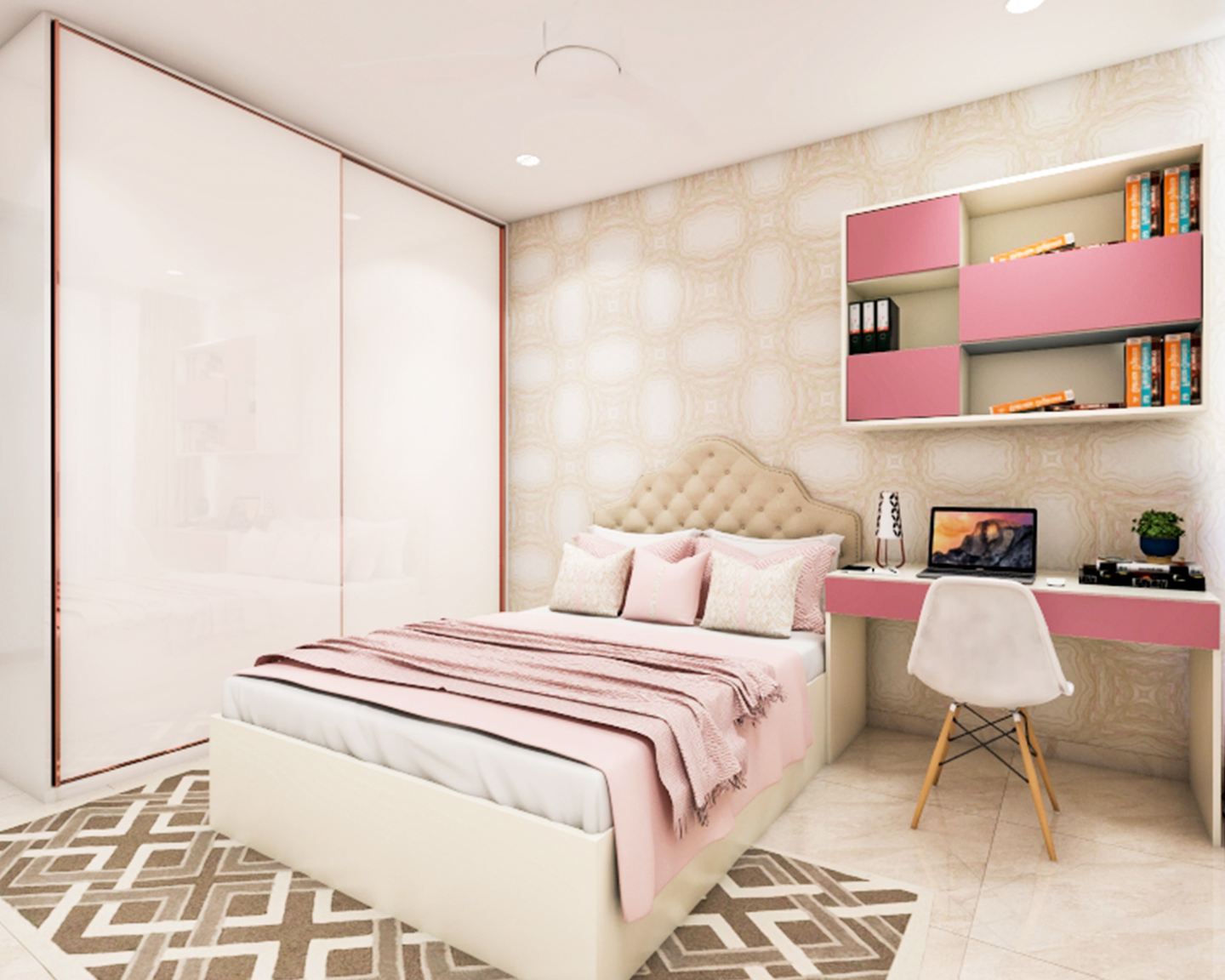 Kids Bedroom with Pink Study - Livspace
