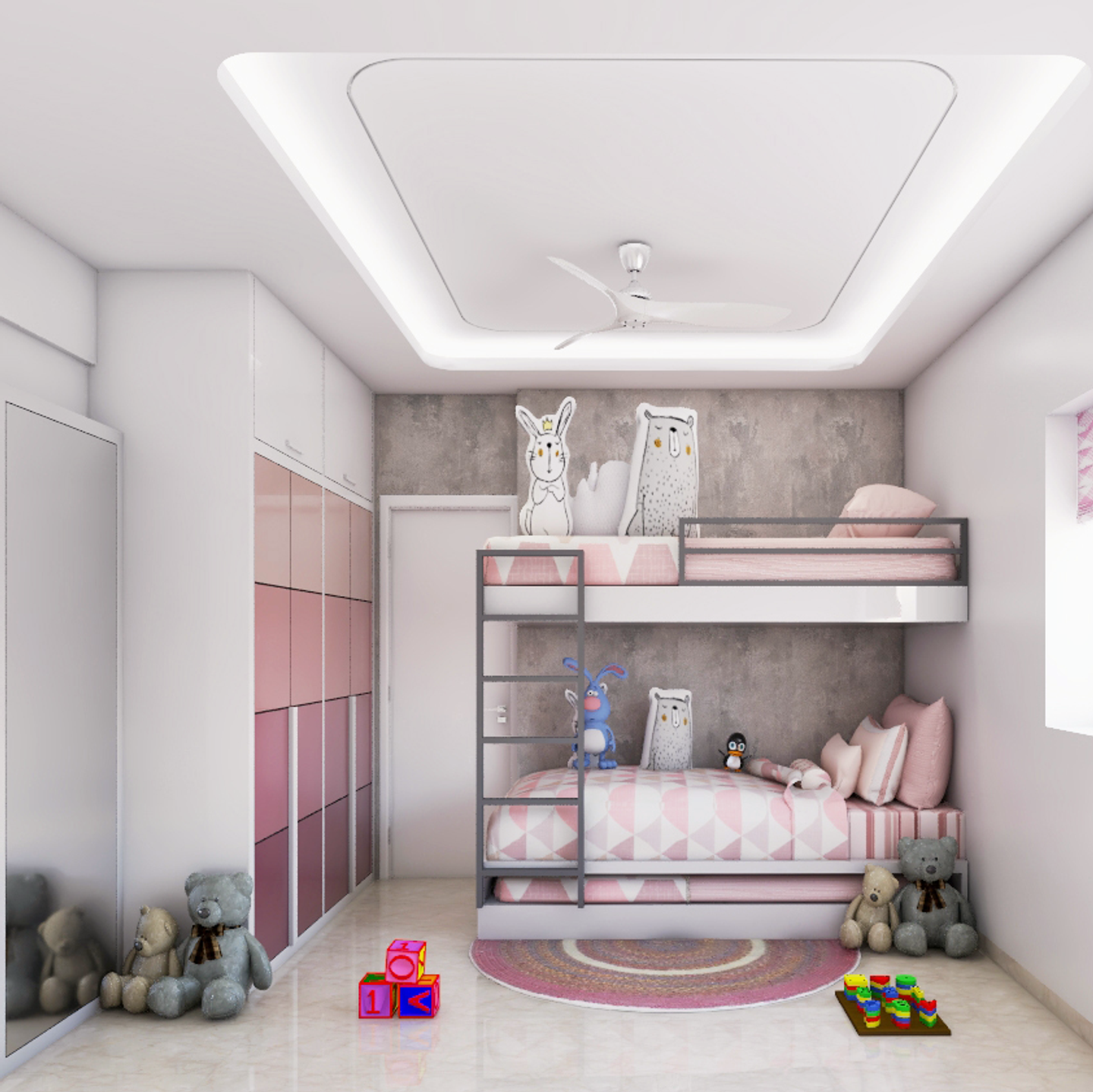 Pink-Themed Kids Bedroom - Livspace