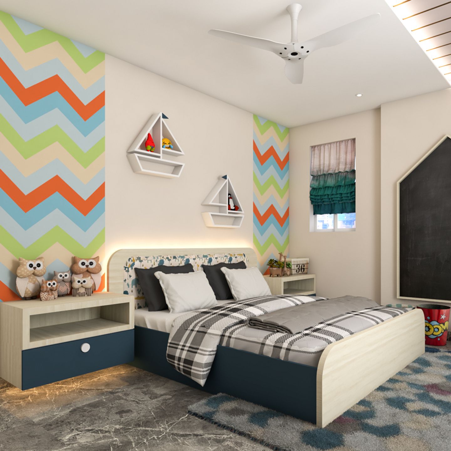 Multifunctional-Modern Kids Bedroom Design With Colourful Interiors - Livspace