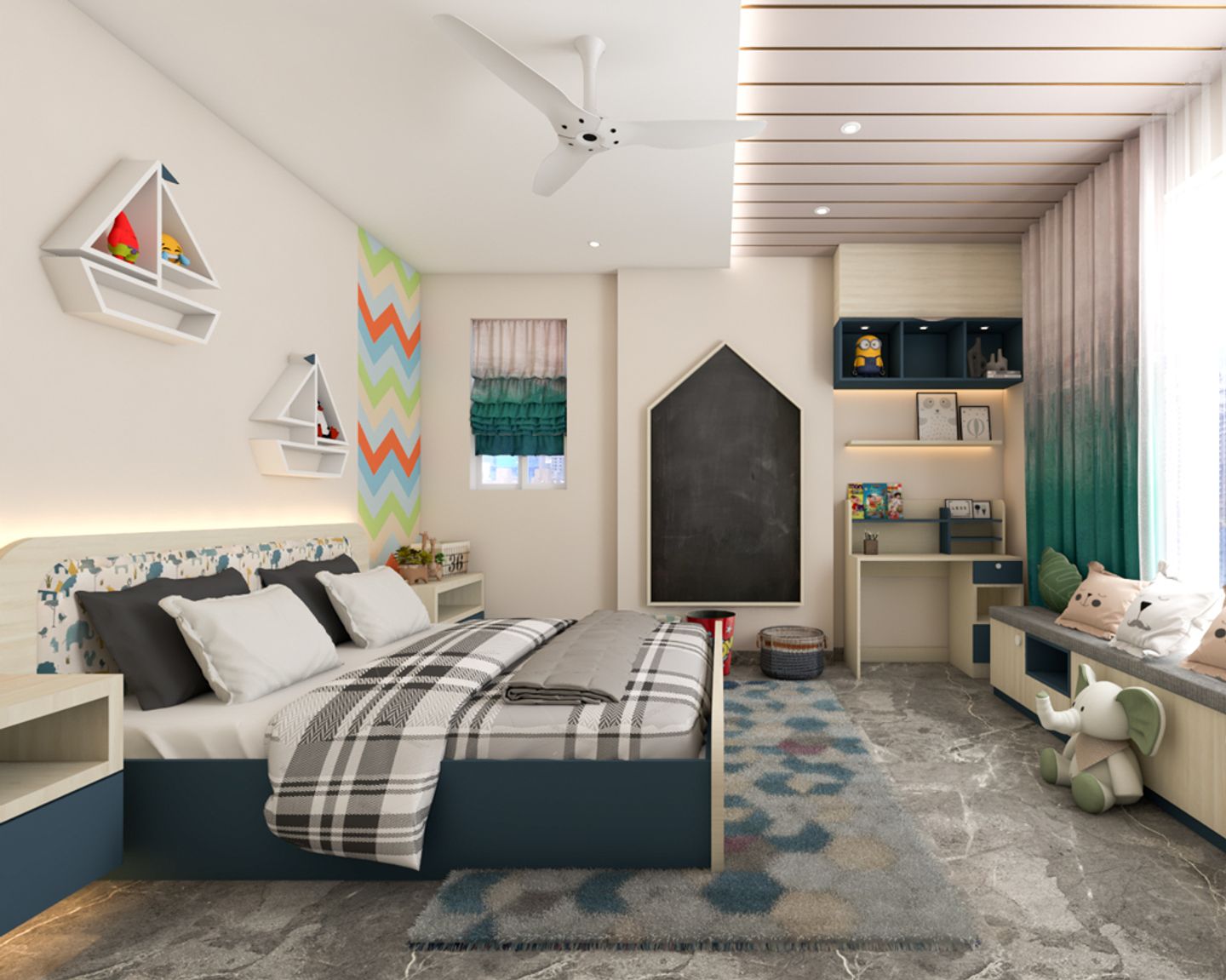 Multifunctional-Modern Kids Bedroom Design With Colourful Interiors - Livspace