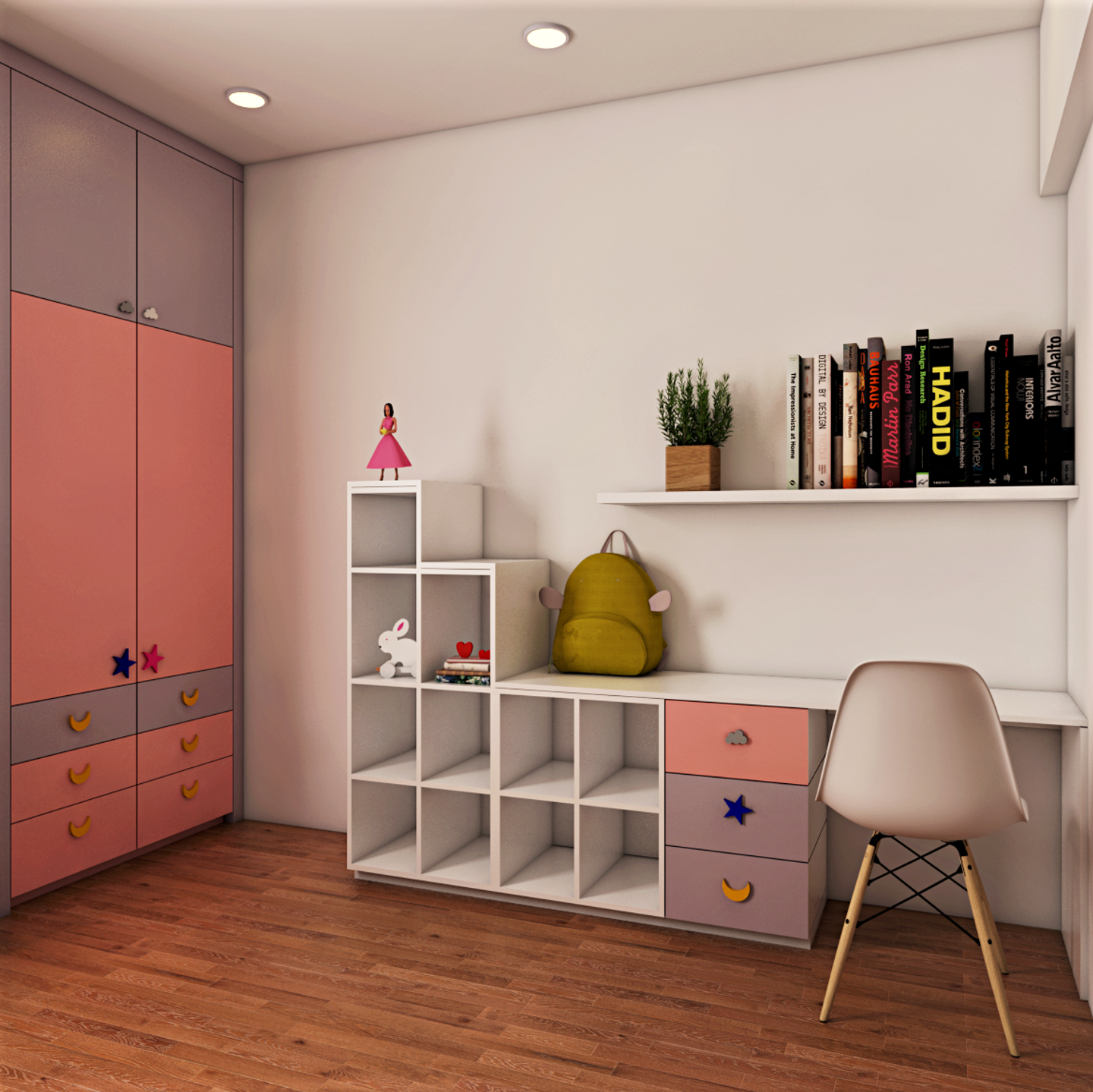 Compact Easy To Maintain Kids Bedroom Design With Pink Interiors - Livspace