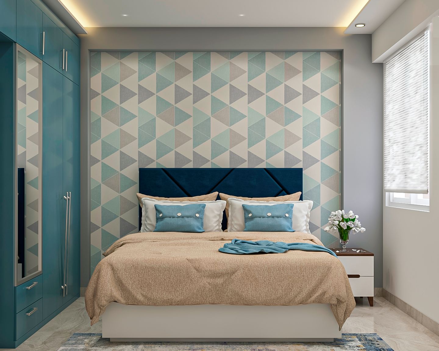 Modern Compact Kids Bedroom With Blue Toned Interiors - Livspace