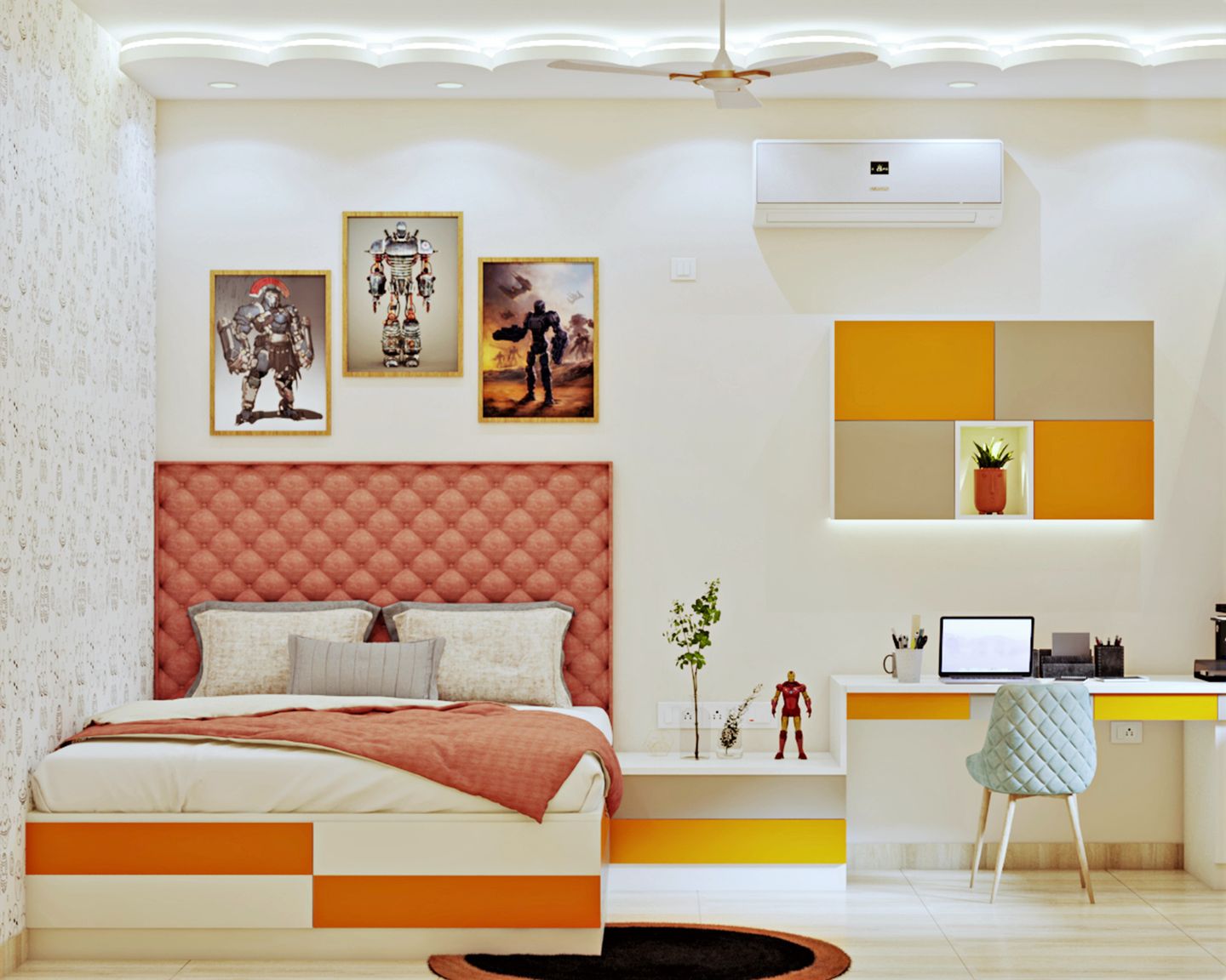 Mustard Yellow Themed Spacious Kids Bedroom With Modern Interiors - Livspace