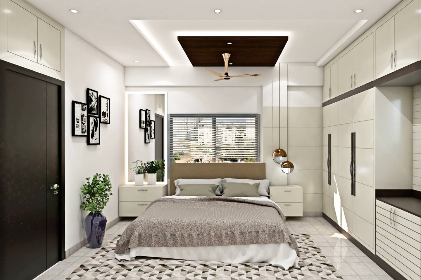 Bronze and Gold Contemporary Spacious Master Bedroom Design - Livspace