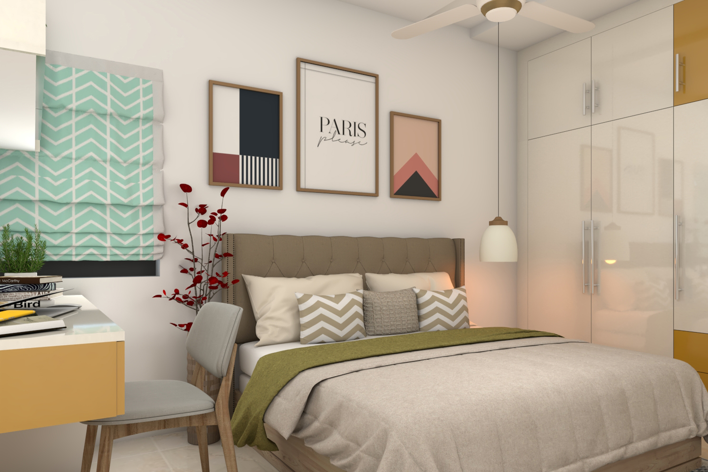 Contemporary Spacious Master Bedroom Interior Design with Glossy Wardrobe - Livspace