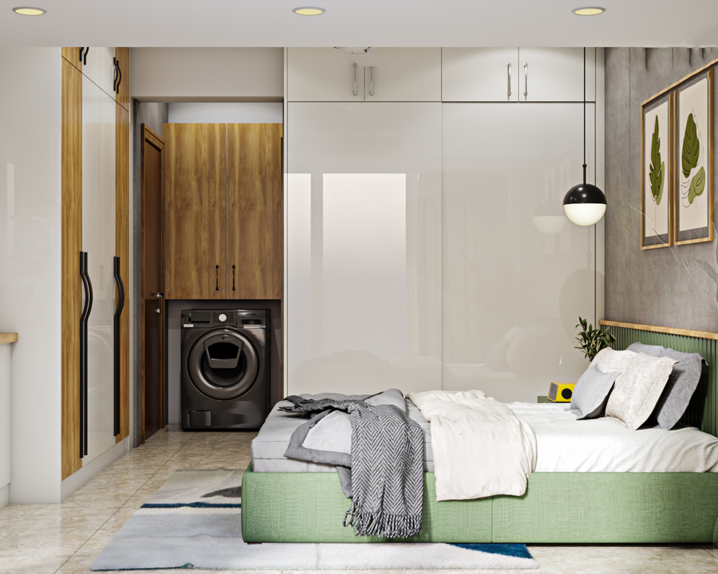 Contemporary Sage Green Bedroom - Livspace