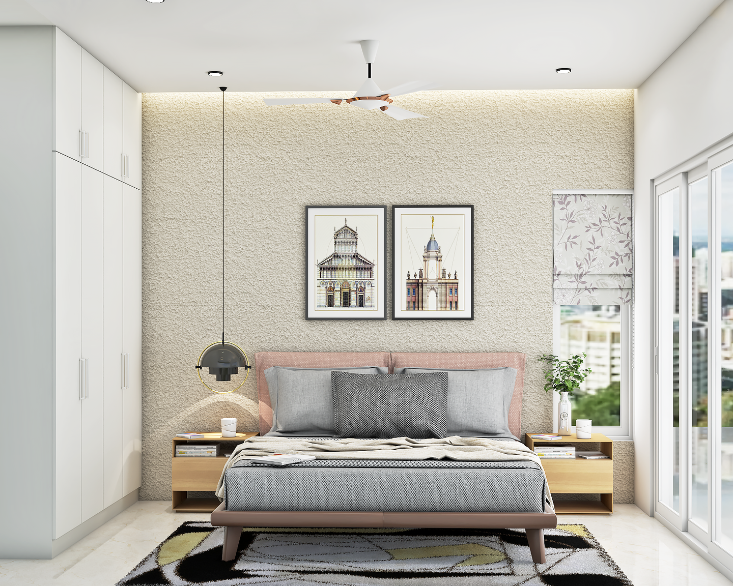Compact Bedroom with Accent Wall - Livspace