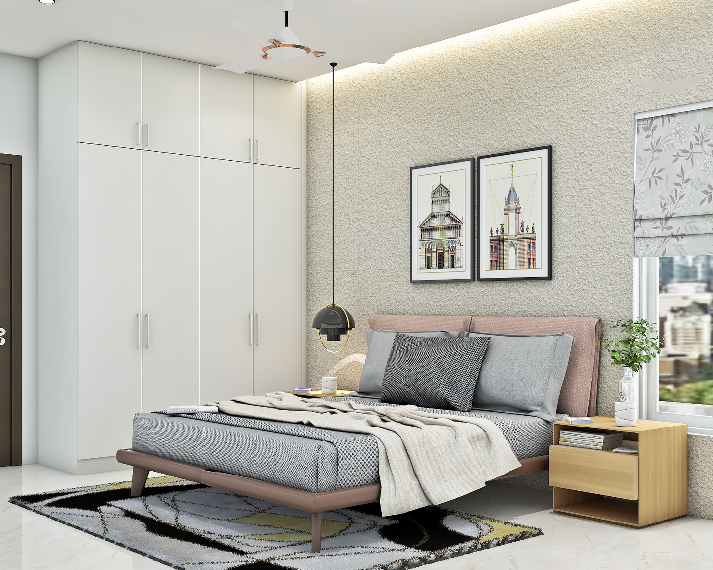 Compact Bedroom with Accent Wall - Livspace
