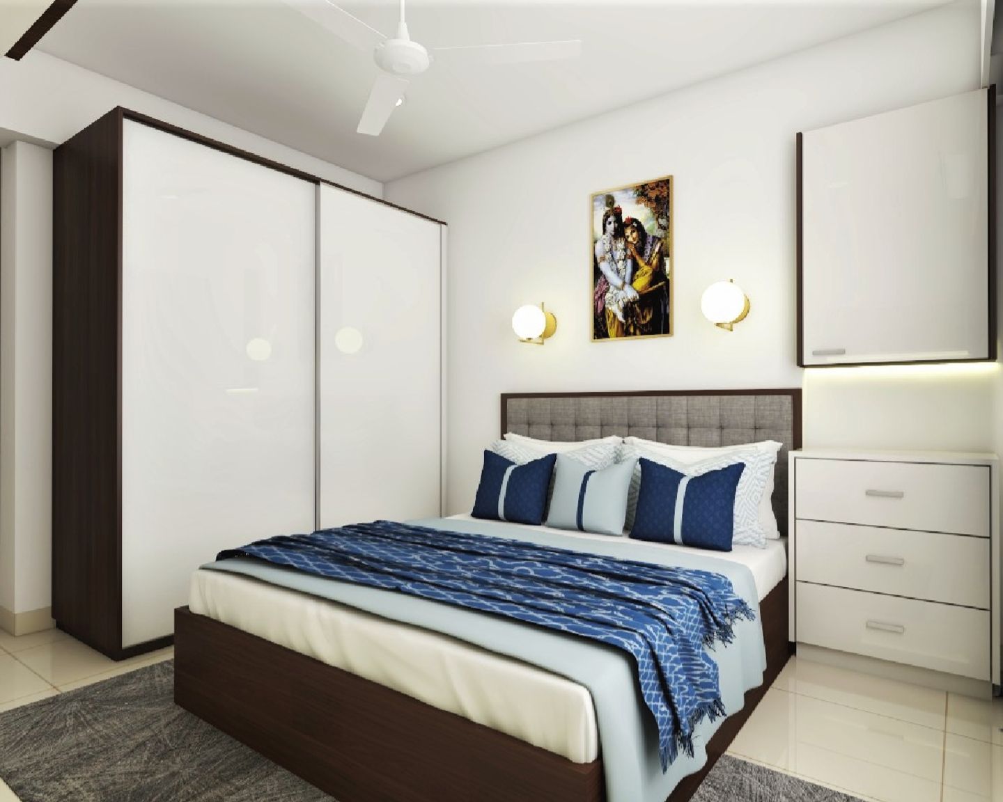 Modern White Themed Bedroom - Livspace