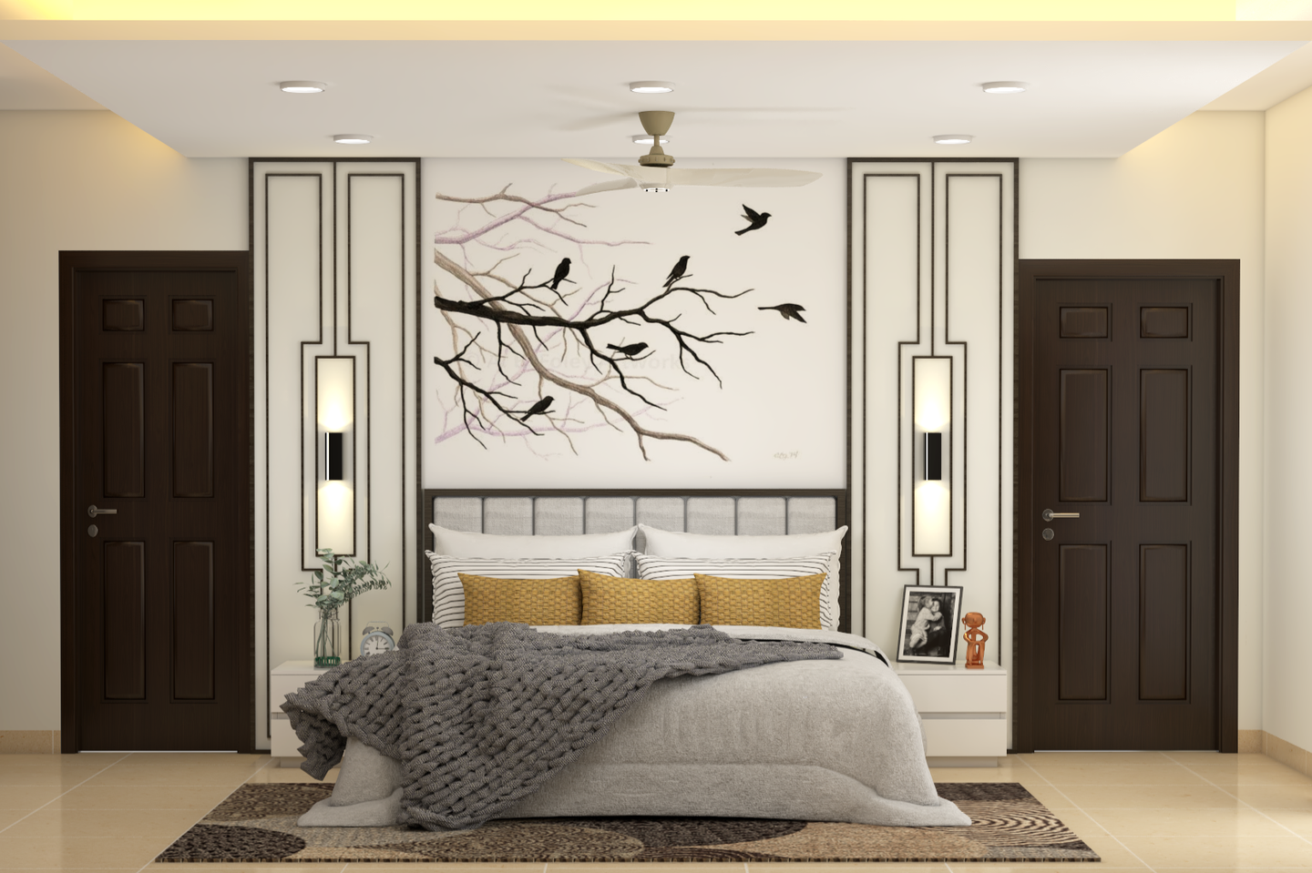 Modern Bedroom with Wall Sticker - Livspace