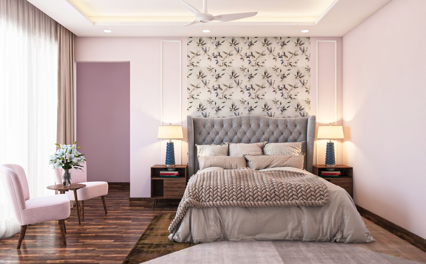 Floral Themed Pink Bedroom - Livspace