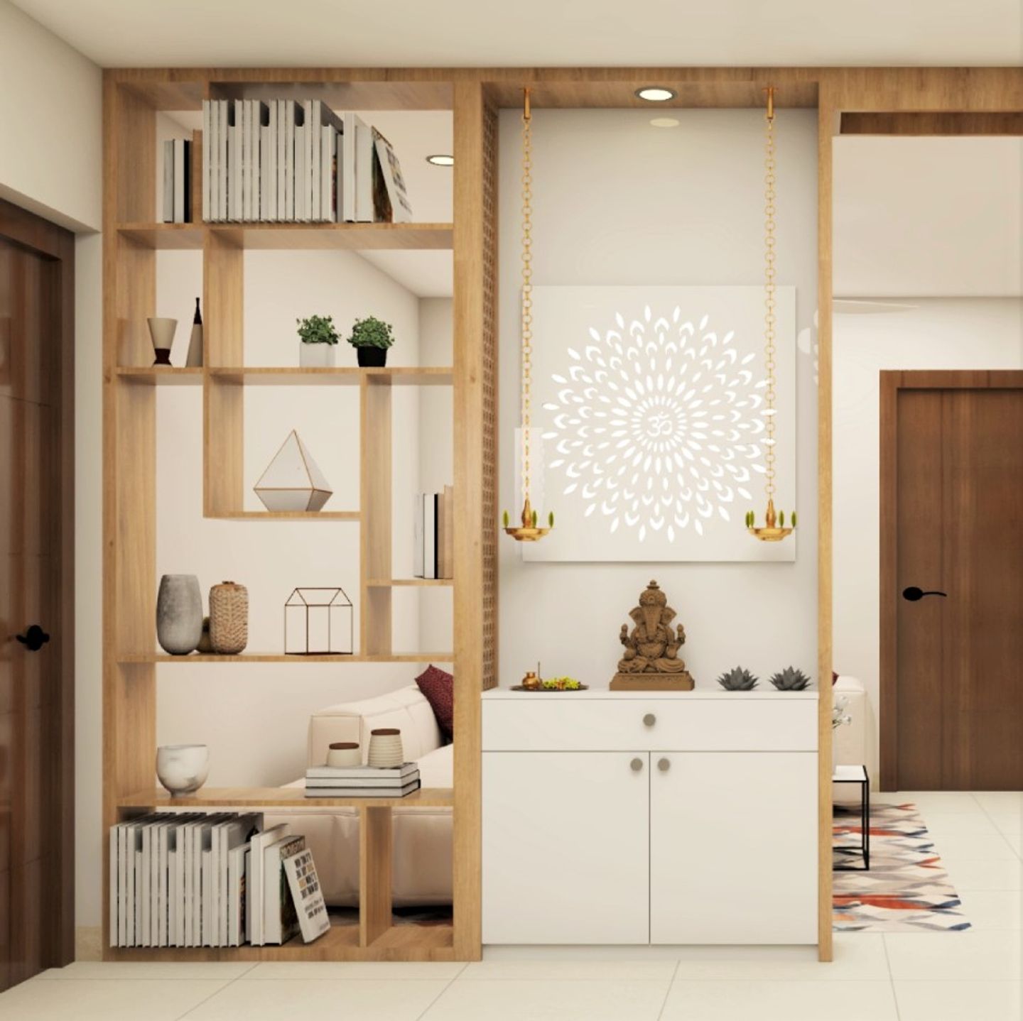 Modern Pooja Room With White Cabinet - Livspace