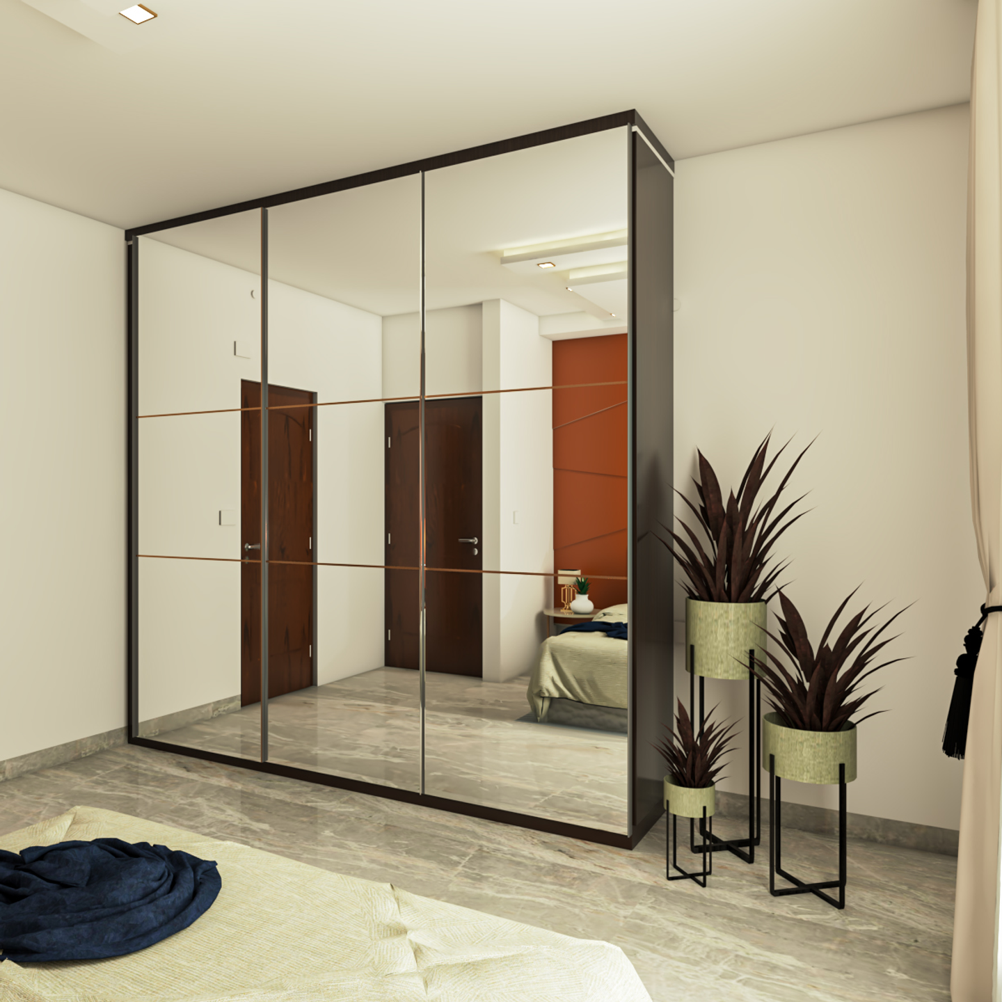 Floor to Ceiling Mirrored Sliding Door Modern Wardrobe Design - Livspace