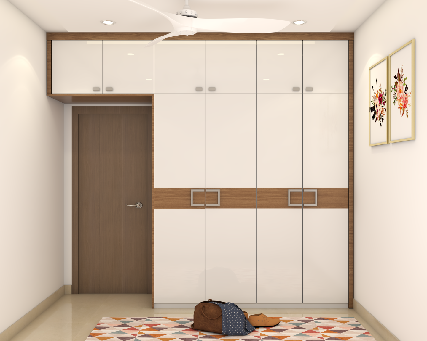 Straight Hinged Modern Wardrobe Design Idea with Loft Storage - Livspace