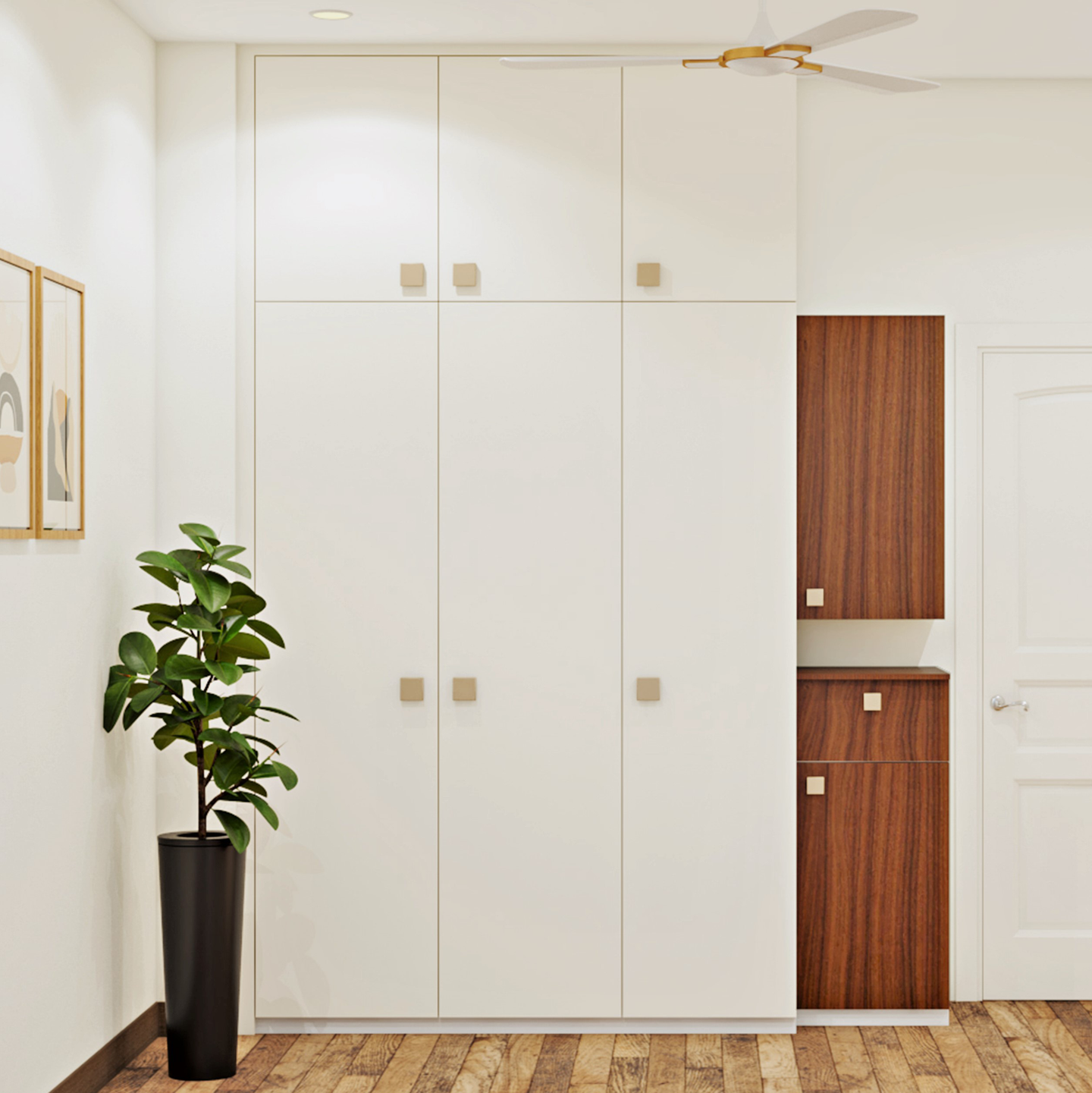 Classy White Finish Modern Wardrobe Design For Rental Homes - Livspace
