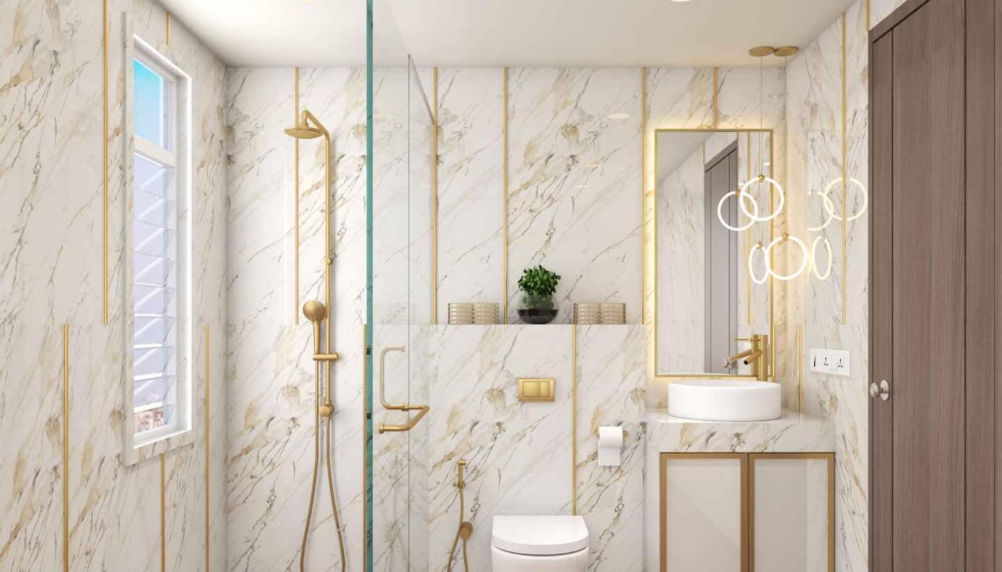 White Bathroom Design With Simple Vanity Storage | Livspace