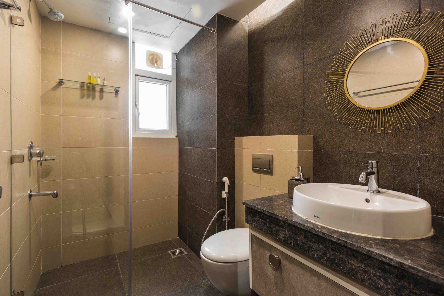 Beige And Brown Bathroom Design - Livspace