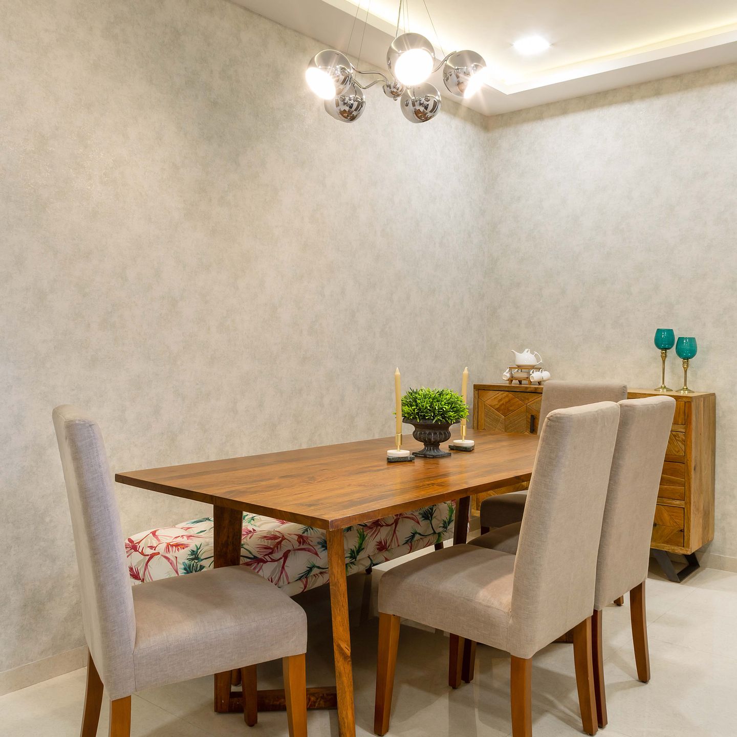 6-Seater Monochrome Dining Room Design - Livspace