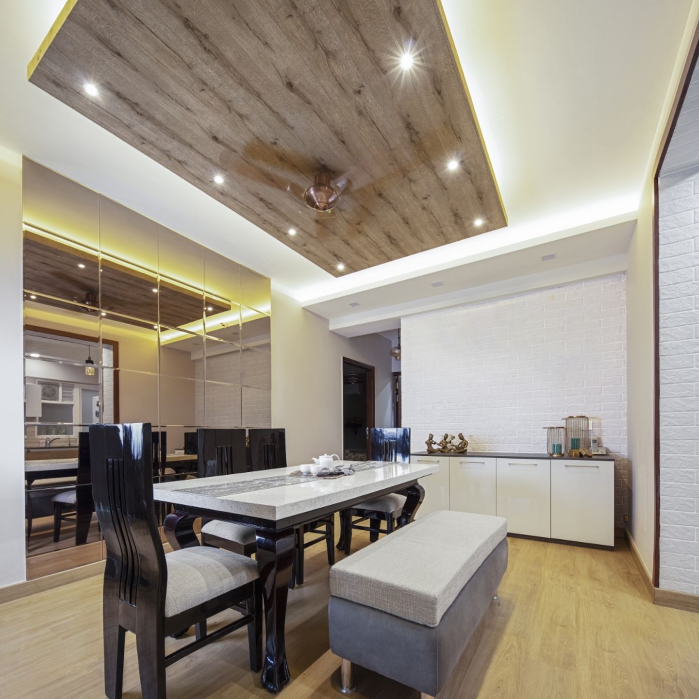Single-Layered False Ceiling Made of Wood And POP - Livspace