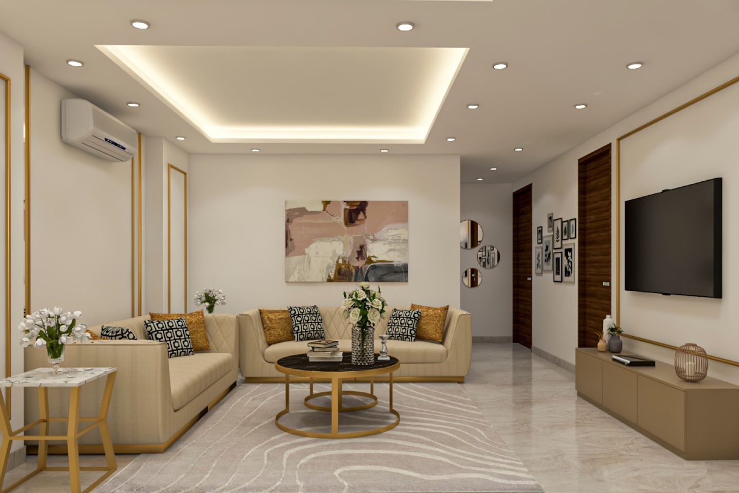 Single Layered Gypsum False Ceiling Design With Recessed Light Livspace