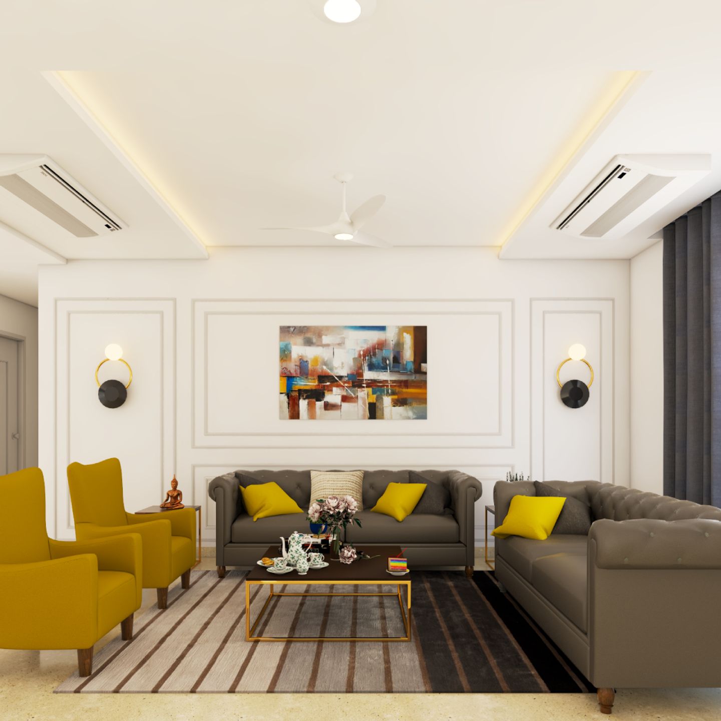 Single Layered Gypsum Ceiling Design With Recessed Light Livspace