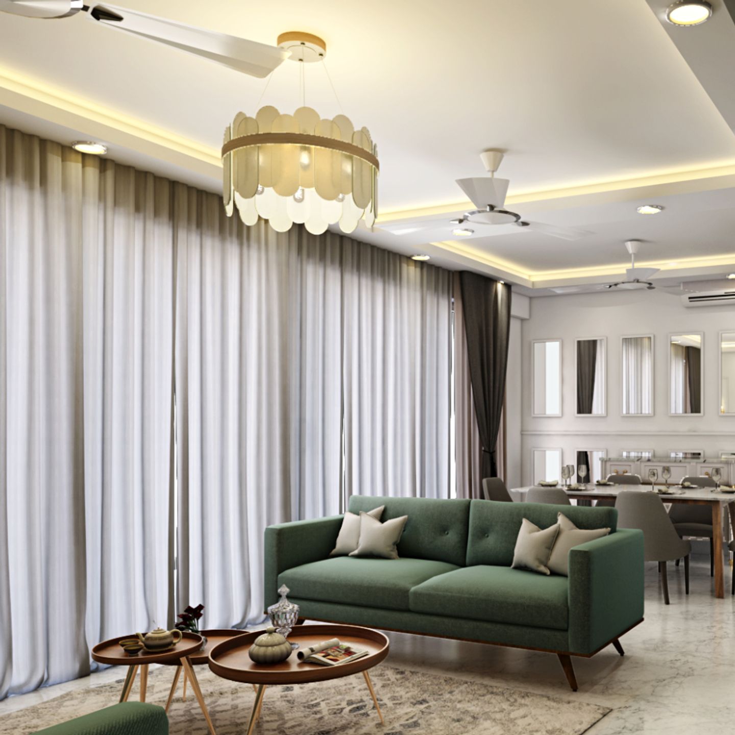 Single-Layered False Ceiling Design With A Chandelier | Livspace
