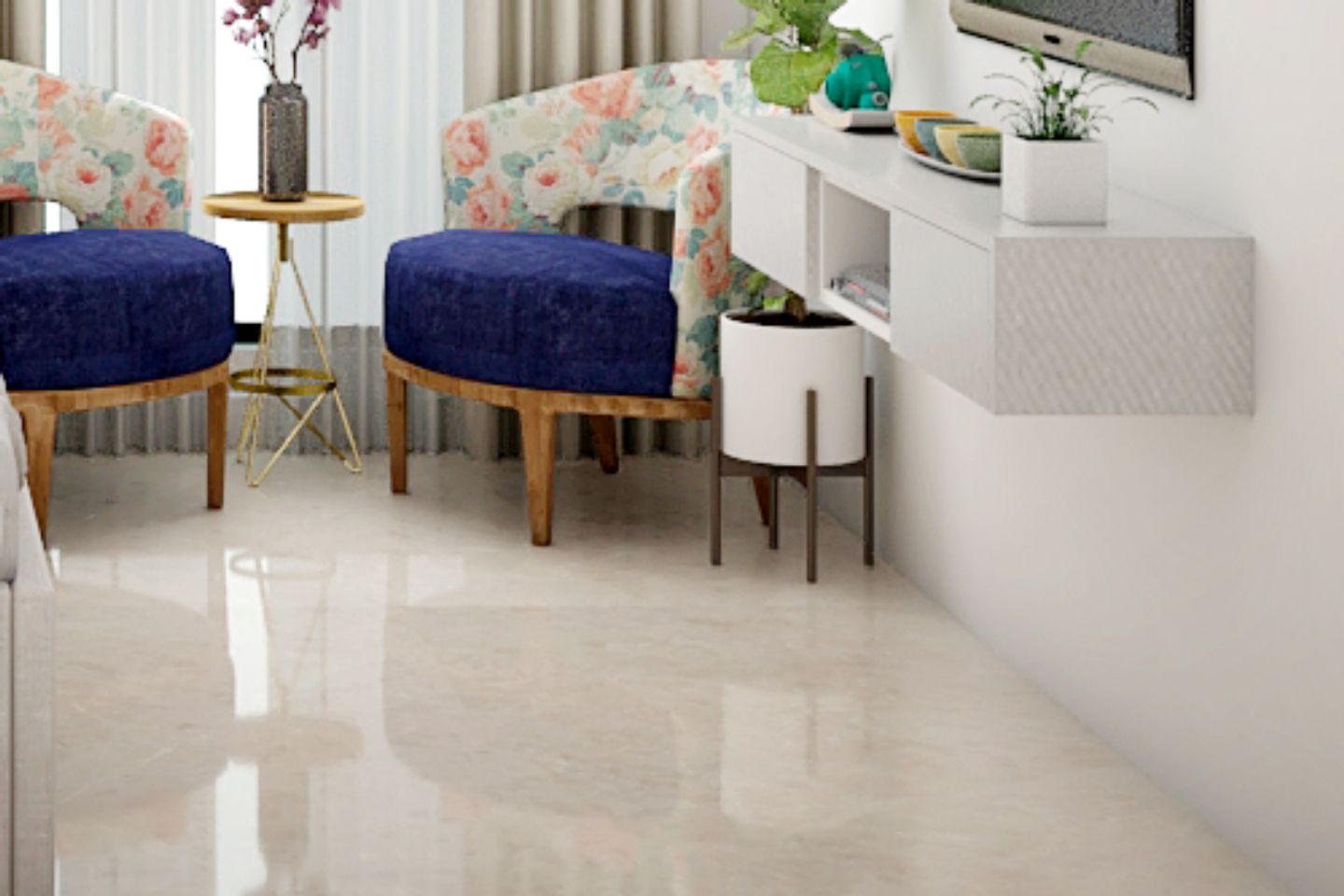 Rectangular Beige Flooring Tiles Design - Livspace