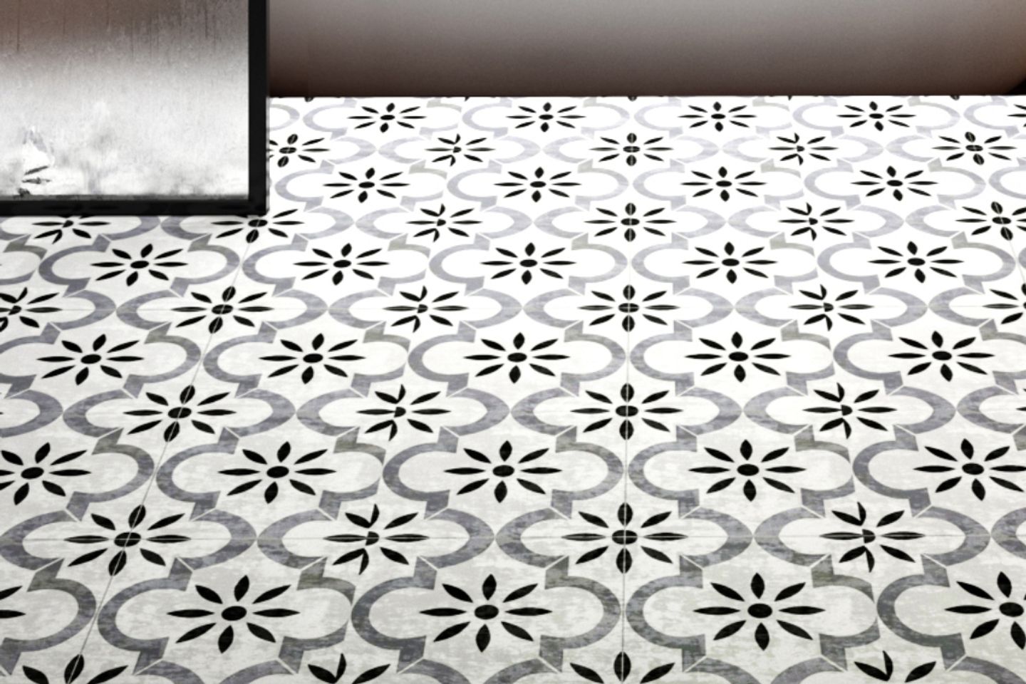 Black And White Patterned Square Flooring Tiles - Livspace