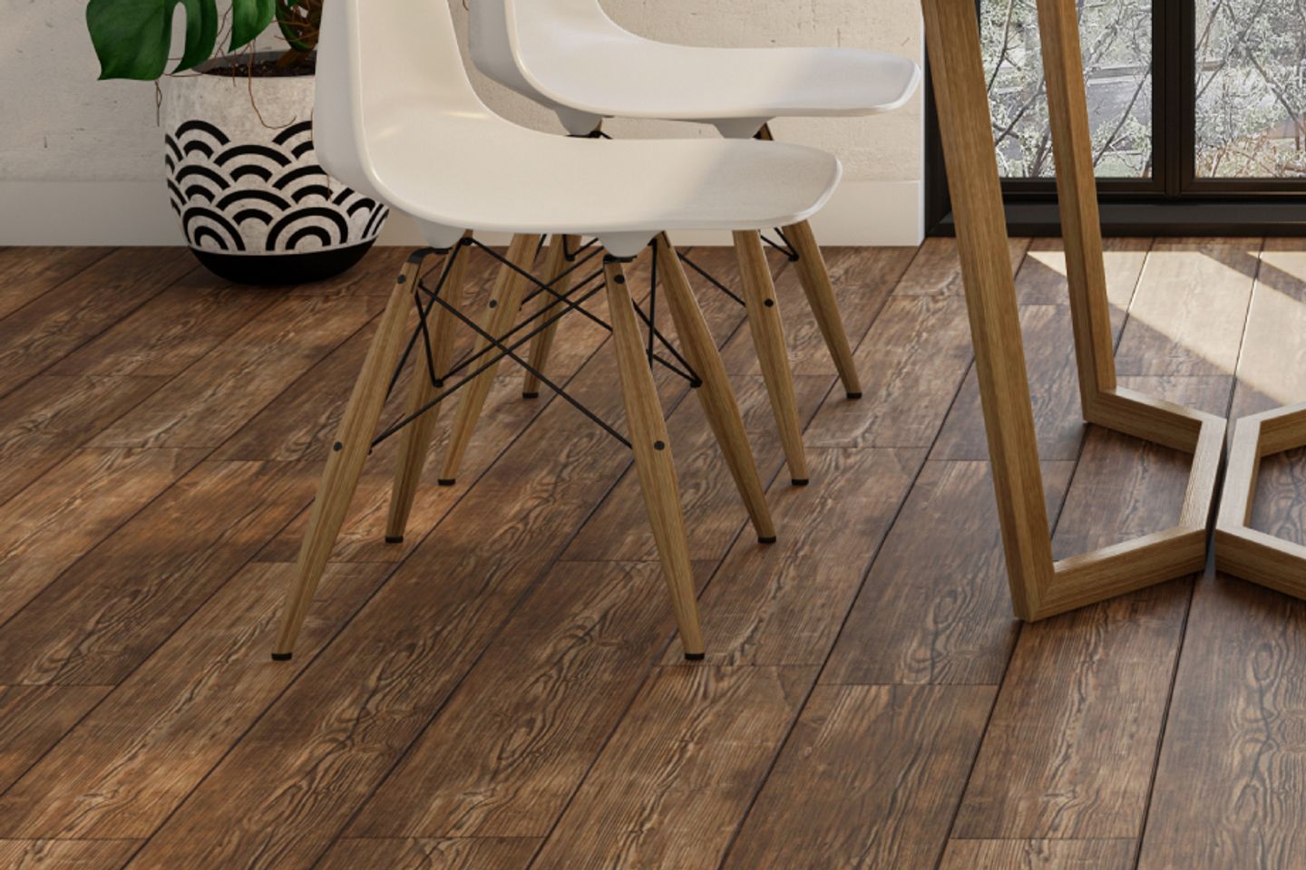 Brown Wood Flooring Design With A Matte Finish - Livspace