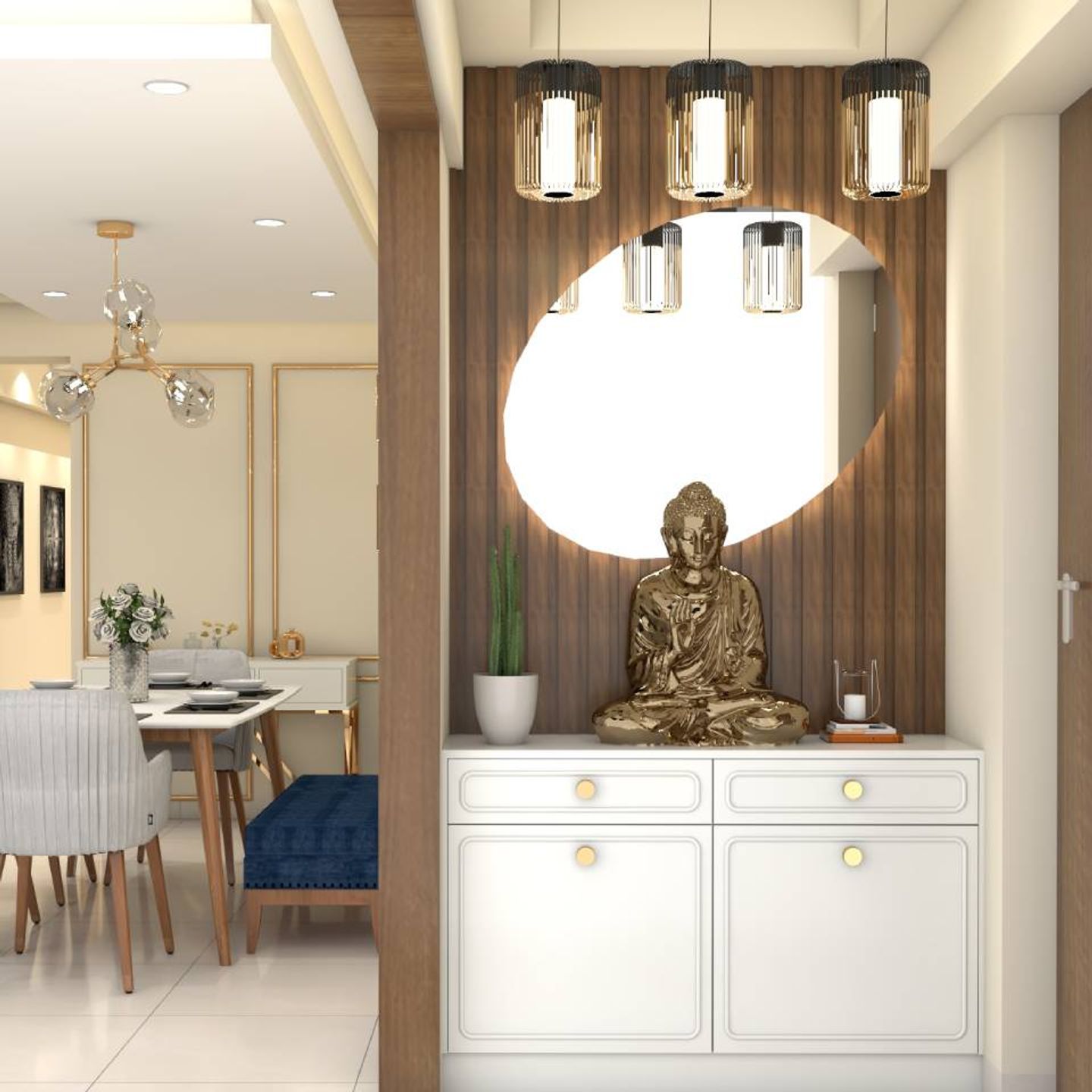 Spacious Foyer Design With Membrane Shutter Finish | Livspace