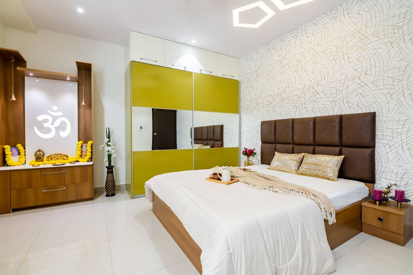 Guest Room With Mustard Yellow Wardrobe - Livspace