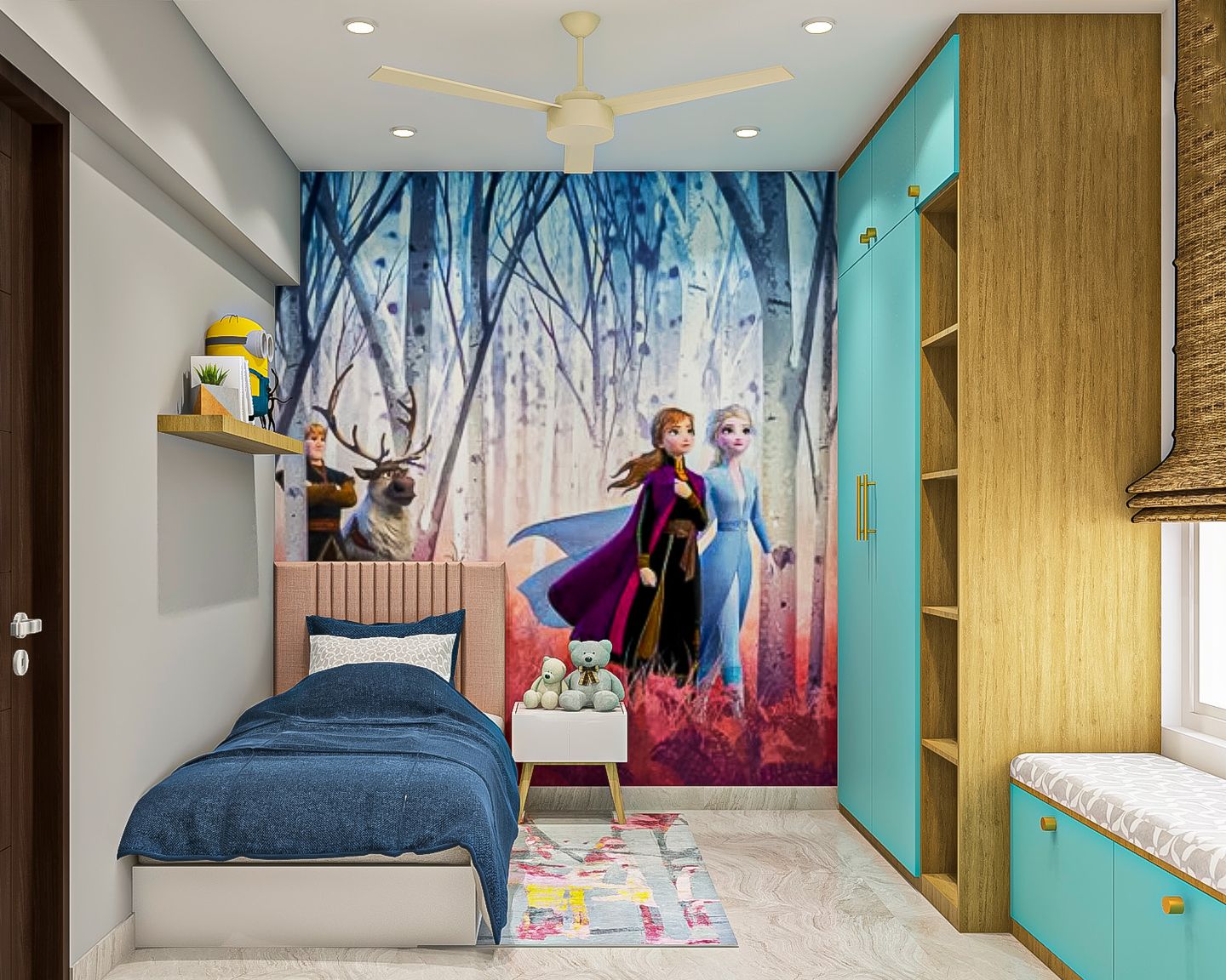 Kid's Room With Princess-Themed Wallpaper - Livspace
