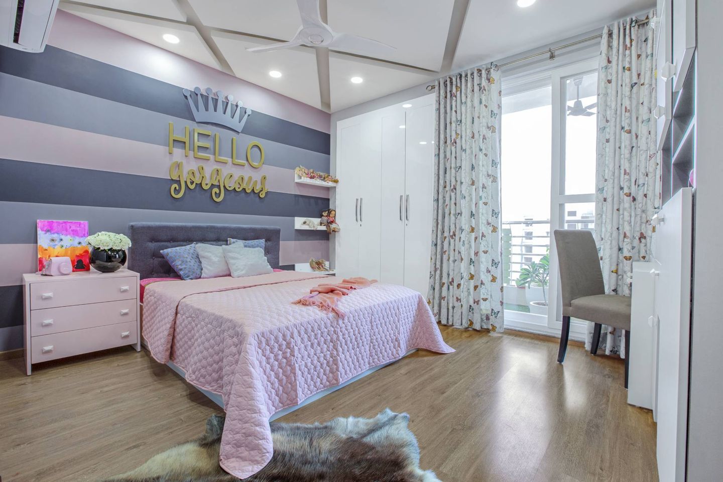 Shabby Chic Kids Room With A Pink Queen Size Bed