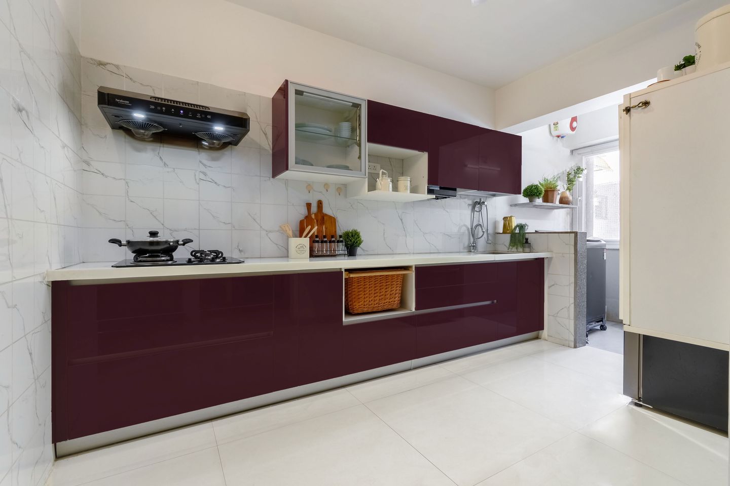 Modern Purple Straight Indian Kitchen Design