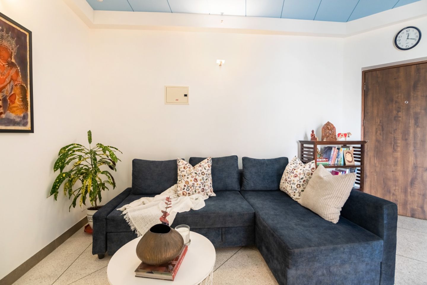 Compact Living Room Design With A 3-Seater Grey Sofa | Livspace