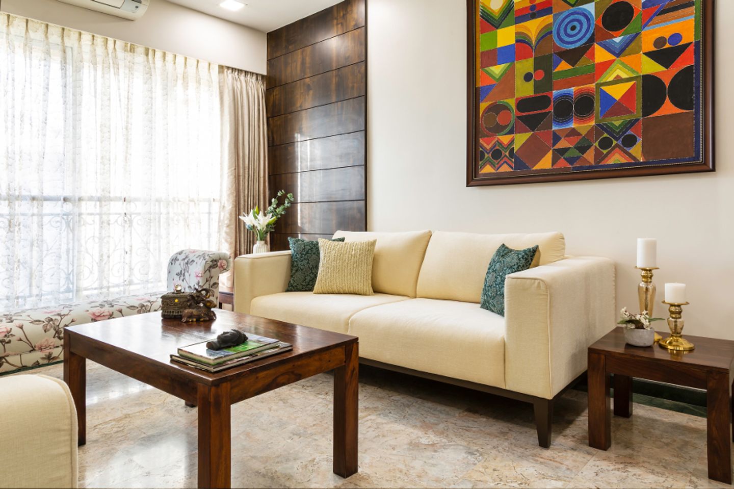 Living Room With Flooring Tiles - Livspace