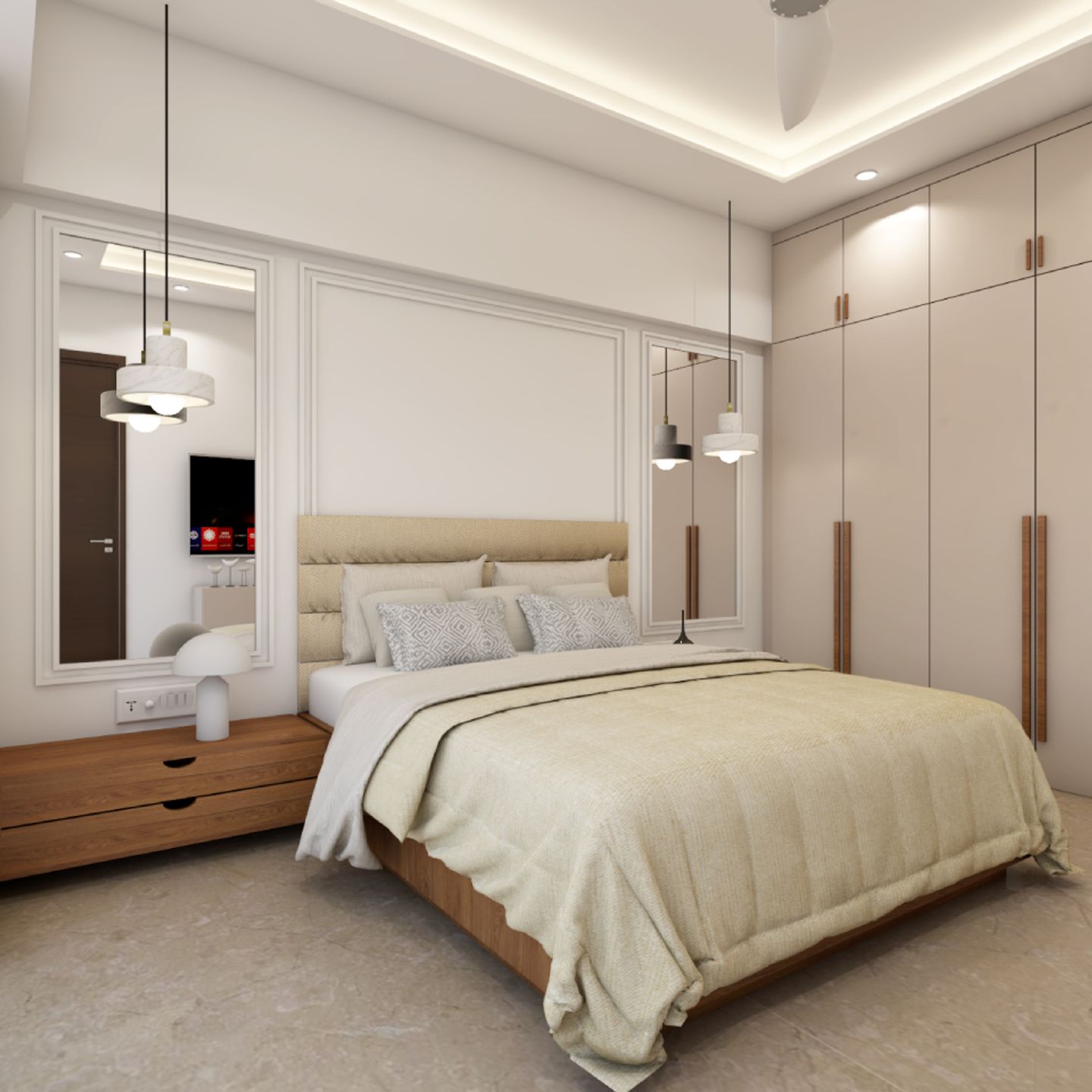 Italian Marble Cream Bedroom Tile Design
