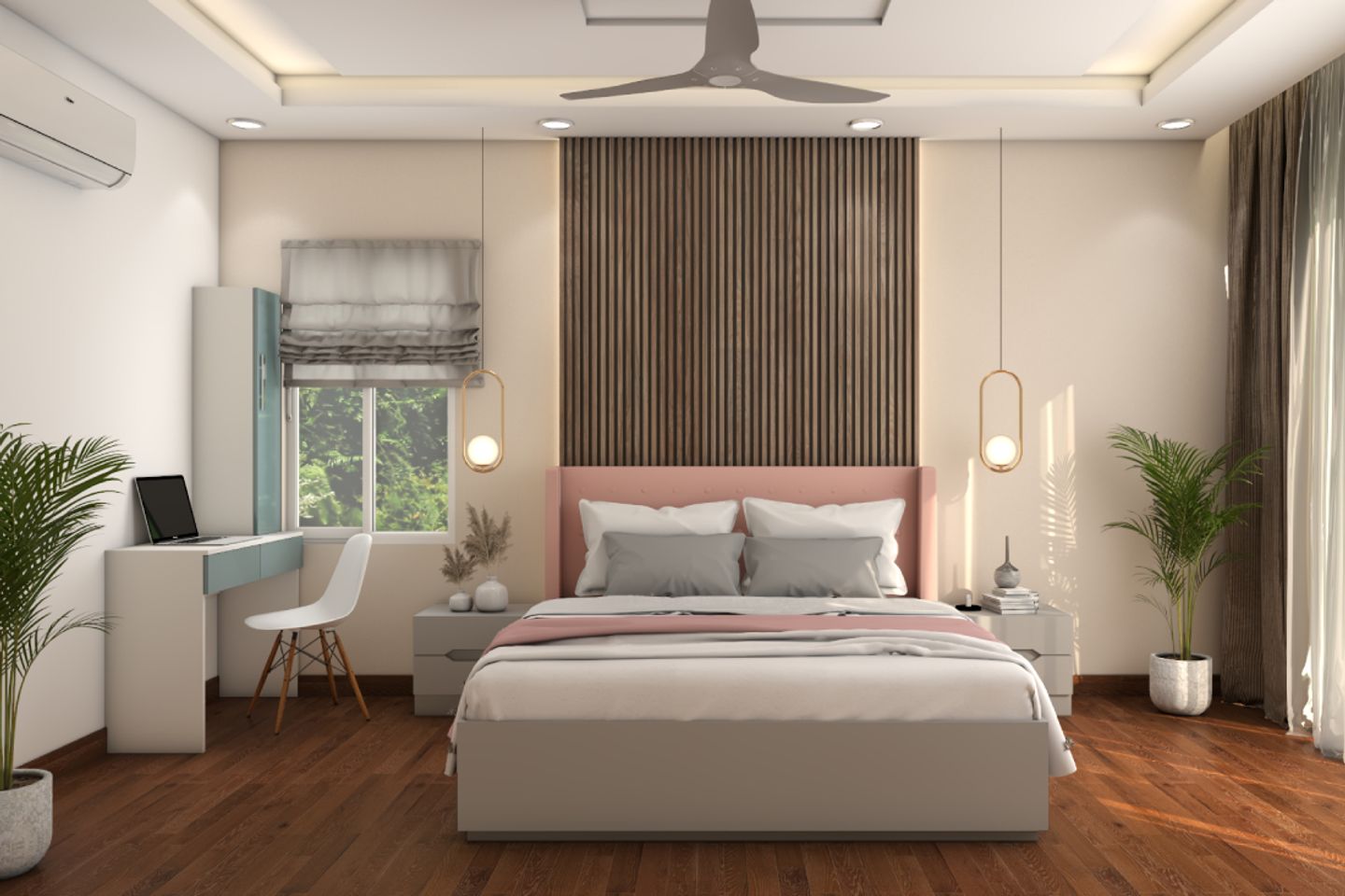 Modern Rectangular Bedroom Tile Design With Laminated Wood Finish